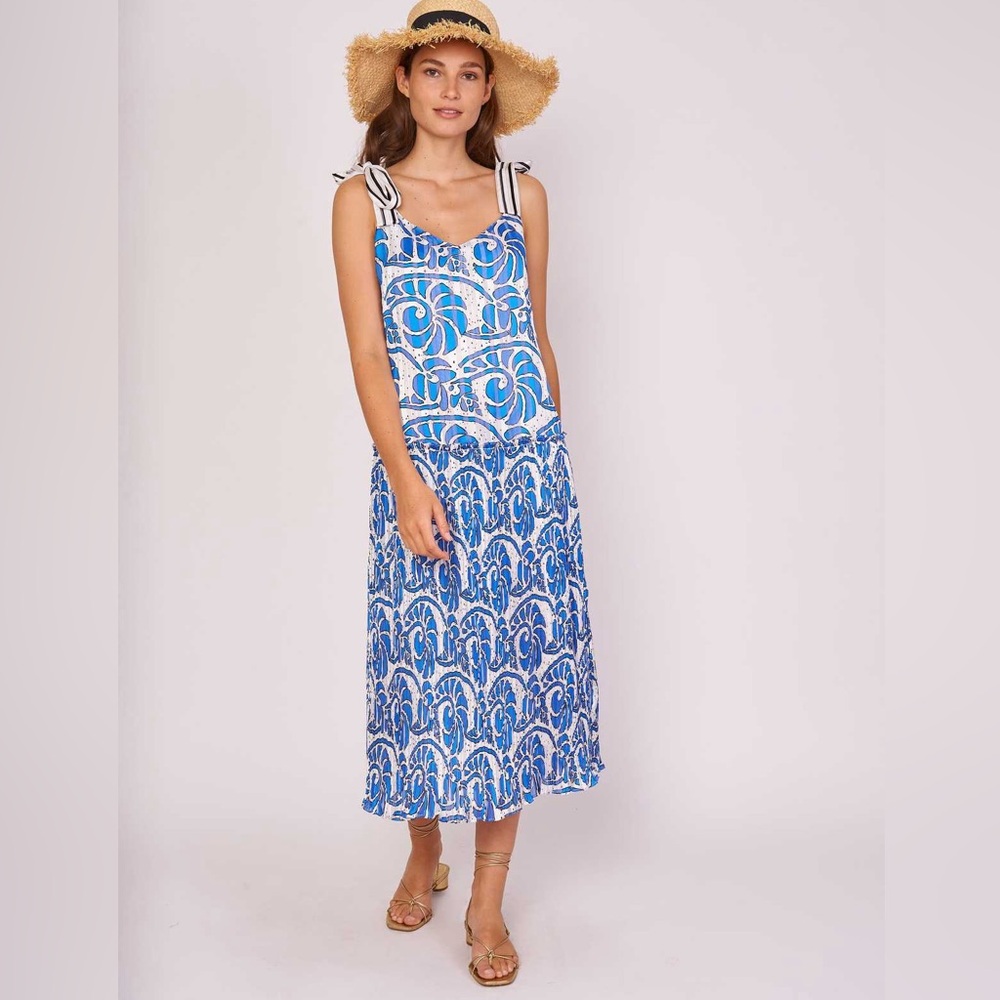 Tie shoulder dress-blue